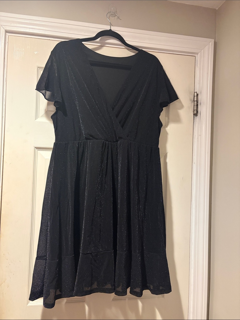 Sparkle Wrap Midi Dress in Black with Silver shimmer